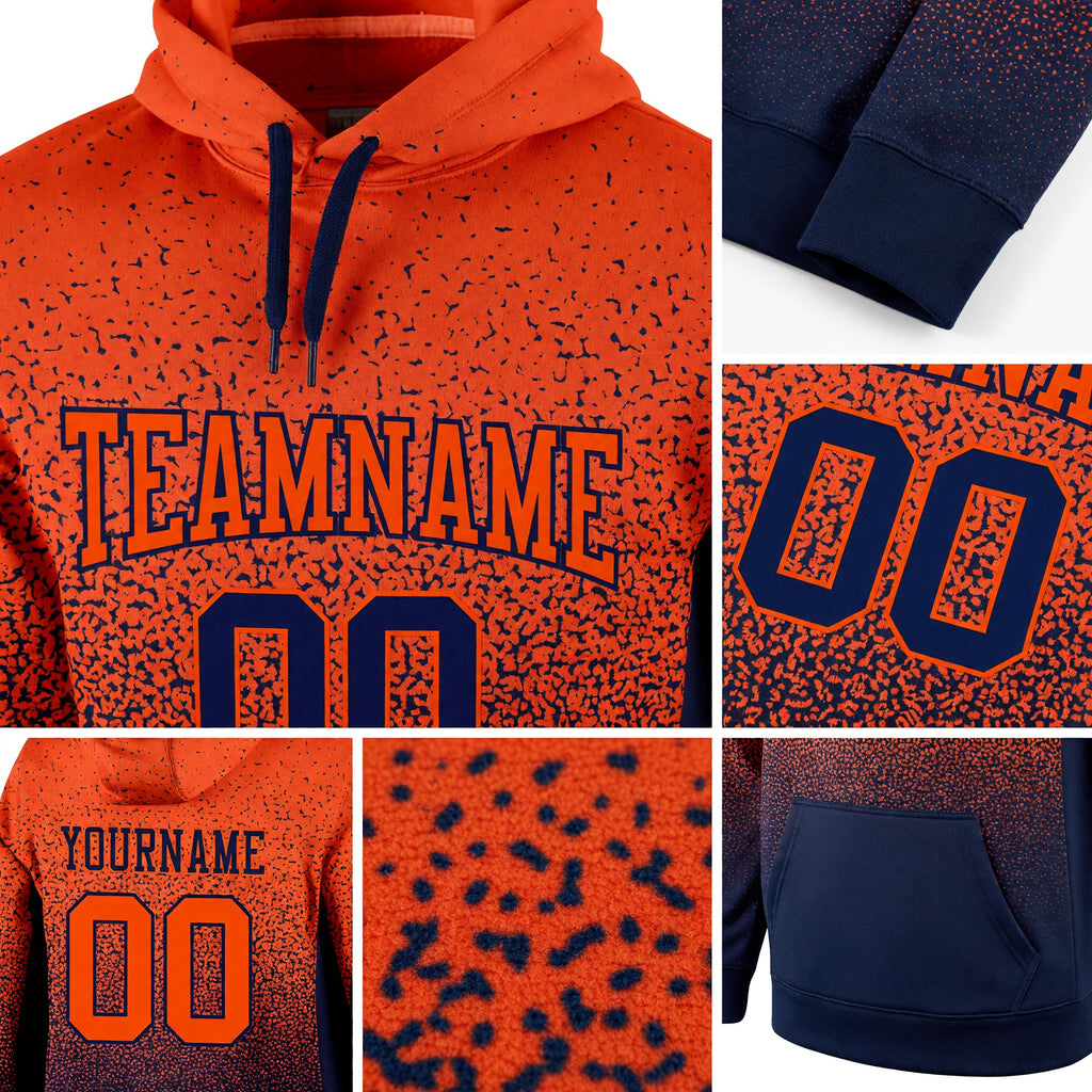 Custom Stitched Navy Orange Fade Fashion Sports Pullover Sweatshirt Hoodie detail