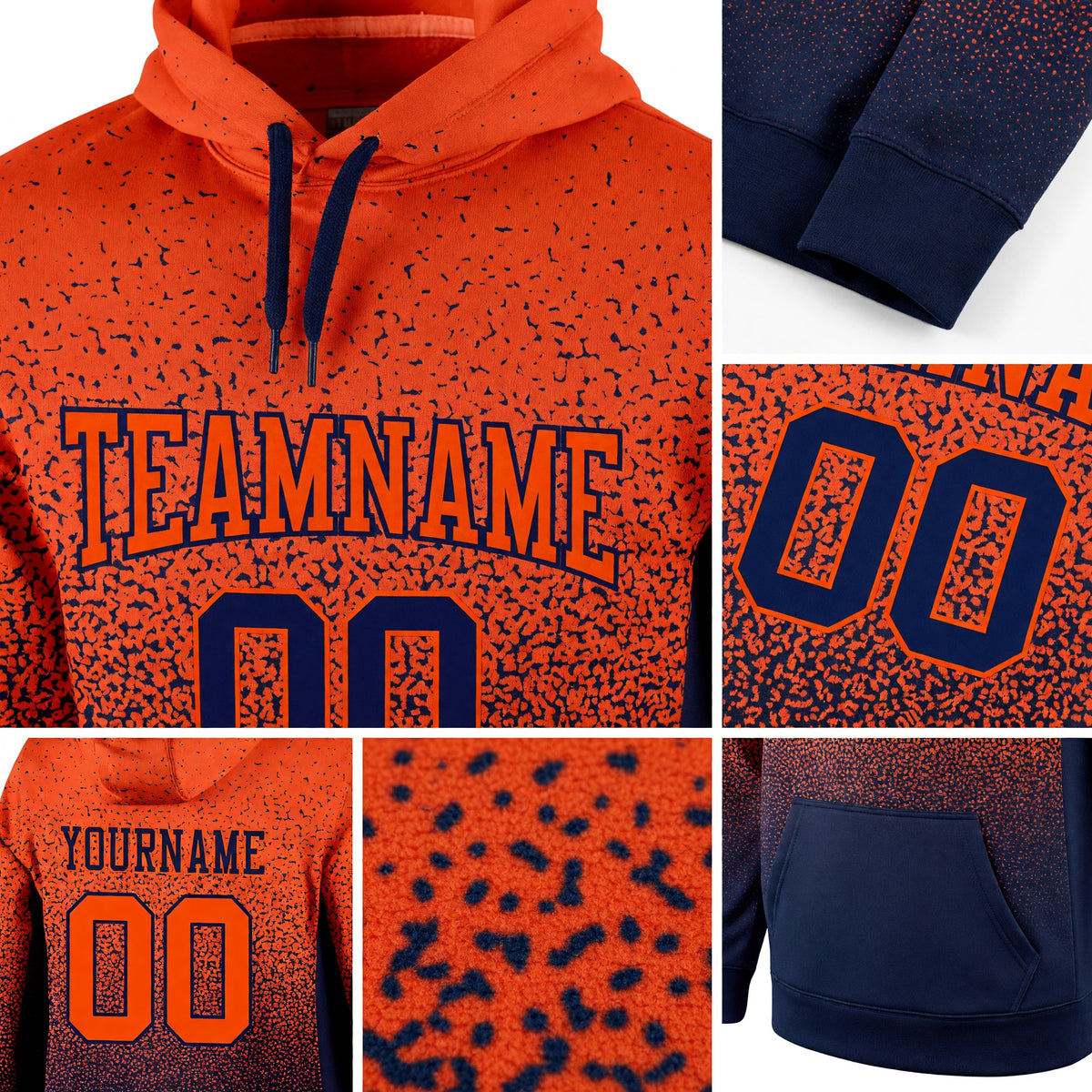 Custom Stitched Navy Orange Fade Fashion Sports Pullover Sweatshirt Hoodie detail