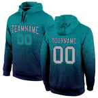 Custom Stitched Aqua Gray-Navy Fade Fashion Sports Pullover Sweatshirt Hoodie