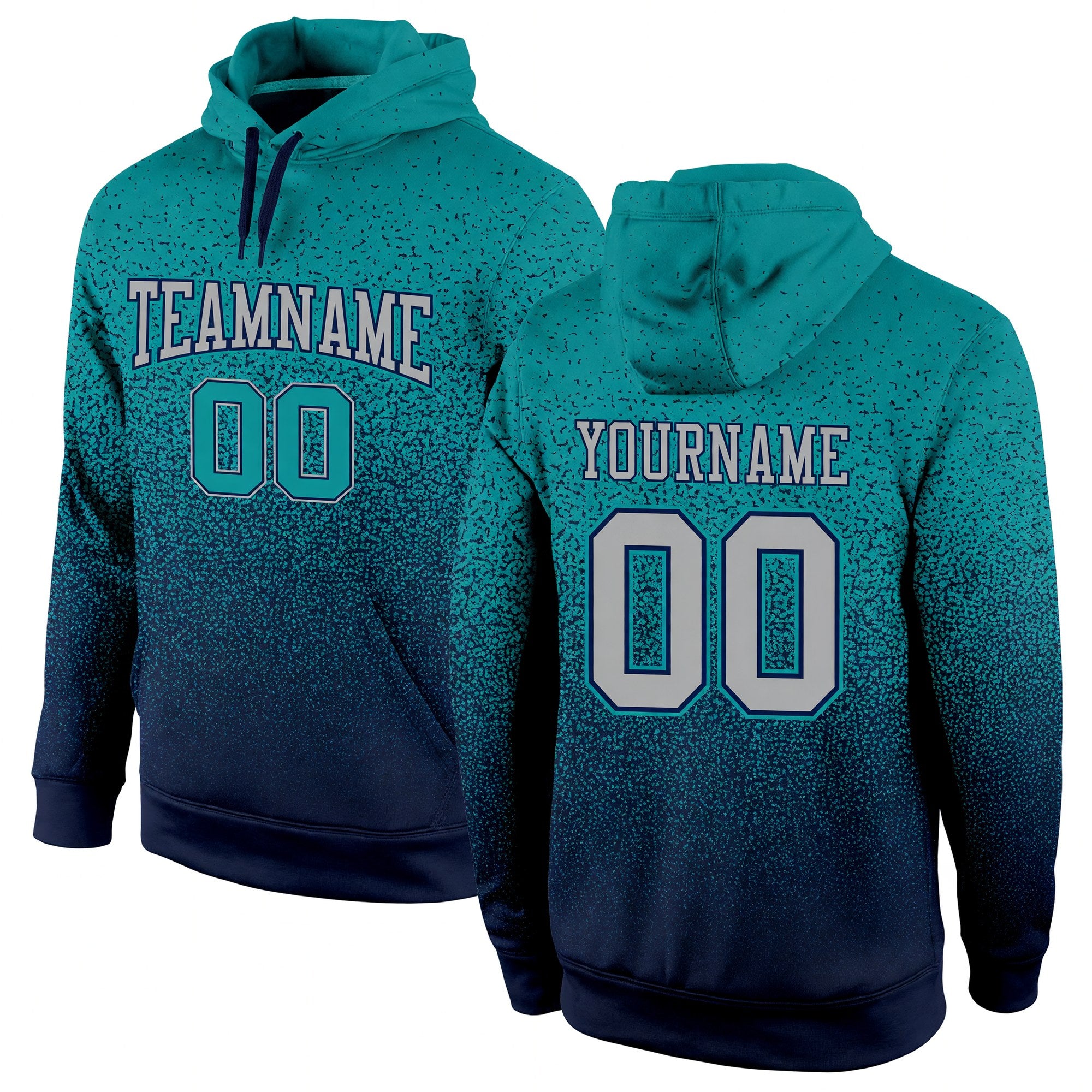 Custom Stitched Aqua Gray-Navy Fade Fashion Sports Pullover Sweatshirt Hoodie