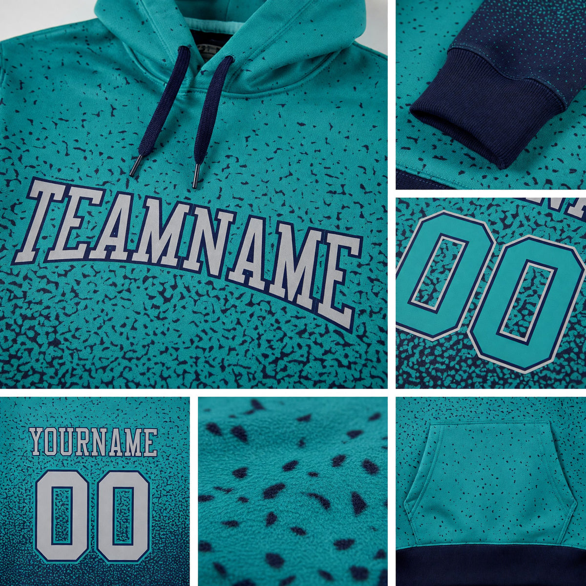 Custom Stitched Aqua Gray-Navy Fade Fashion Sports Pullover Sweatshirt Hoodie detail