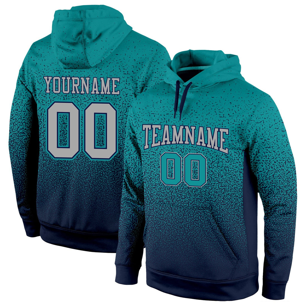 Custom Stitched Aqua Gray-Navy Fade Fashion Sports Pullover Sweatshirt Hoodie photo 1