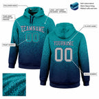 Custom Aqua Fade Pullover Hoodie with Gray and Navy Lettering customization guide