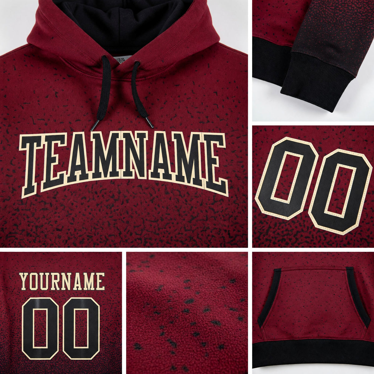 Custom Stitched Crimson Black-Cream Fade Fashion Sports Pullover Sweatshirt Hoodie detail