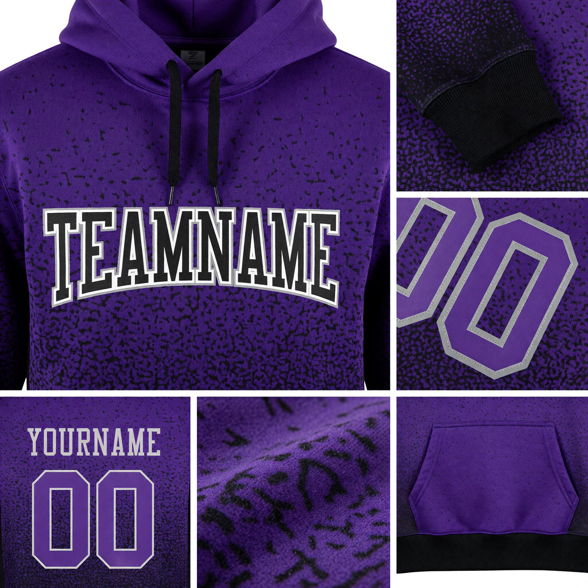 Custom Stitched Black Purple-Gray Fade Fashion Sports Pullover Sweatshirt Hoodie detail