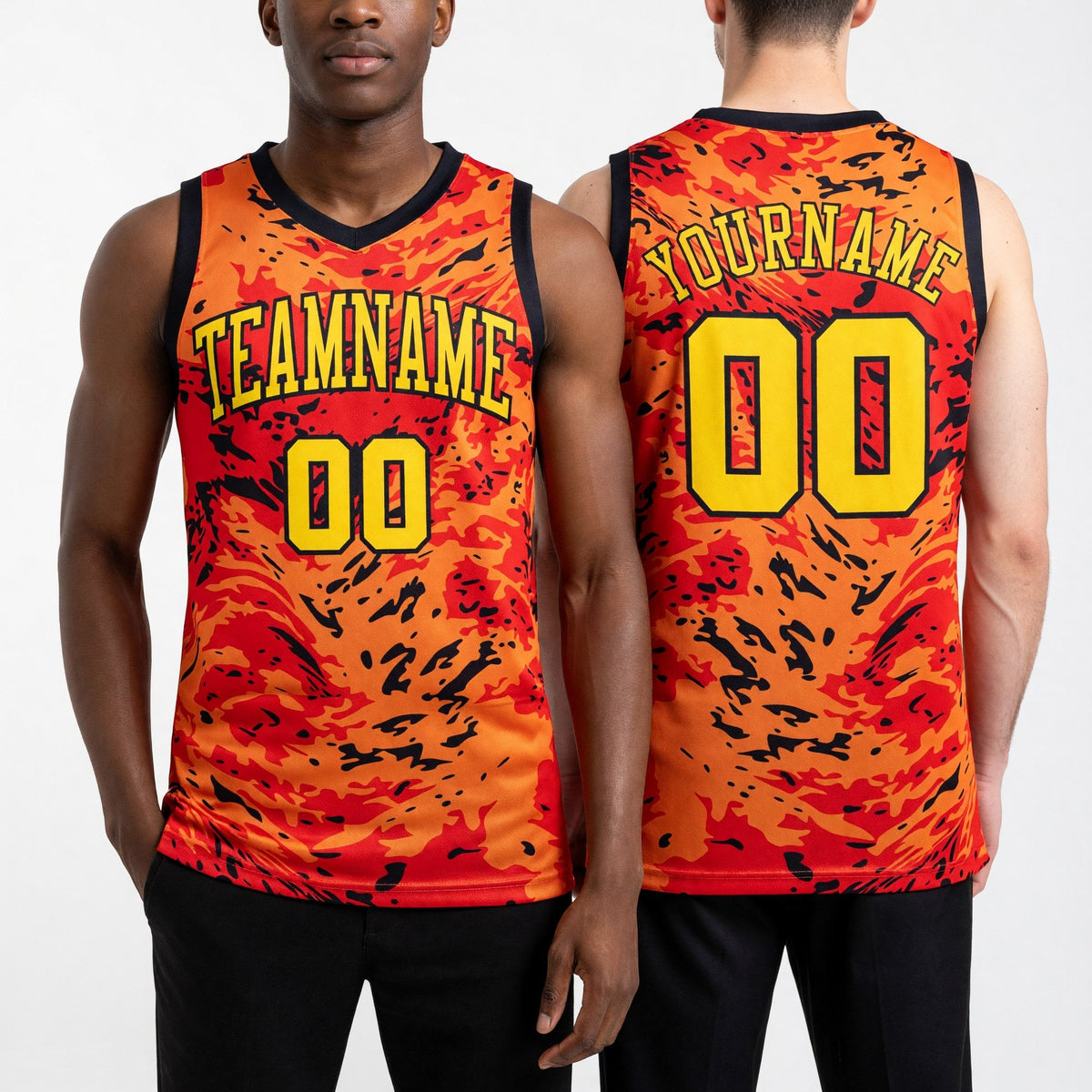 Custom Figure Gold-Orange Round Neck Sublimation Basketball Uniform Jersey worn front and back