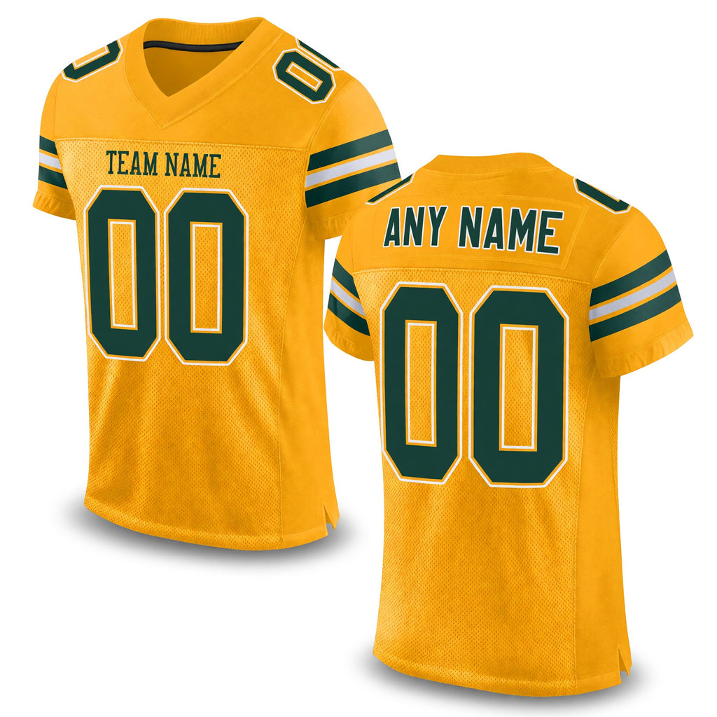 Custom Gold Green-White Mesh Authentic Football Jersey