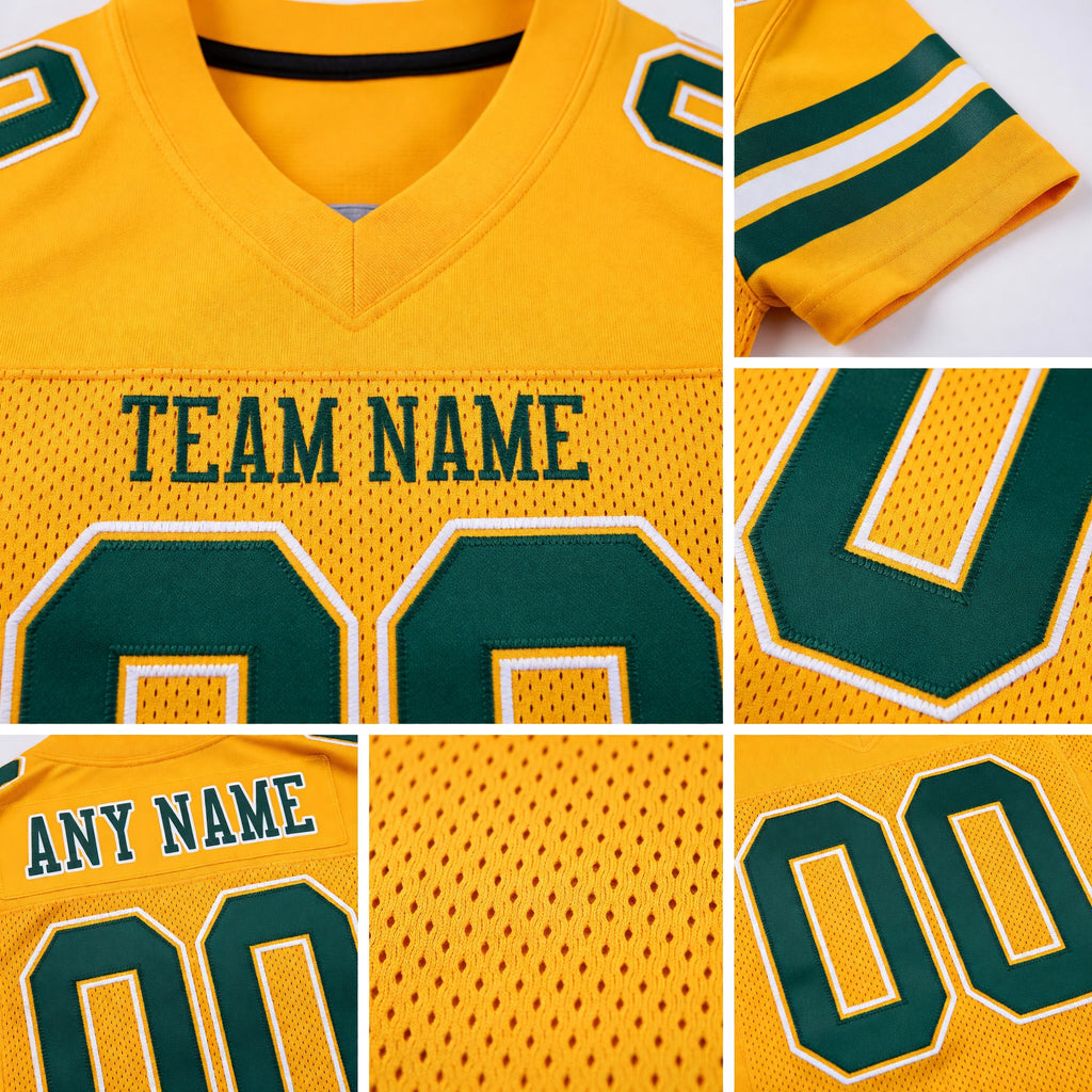 Custom Gold Green-White Mesh Authentic Football Jersey detail