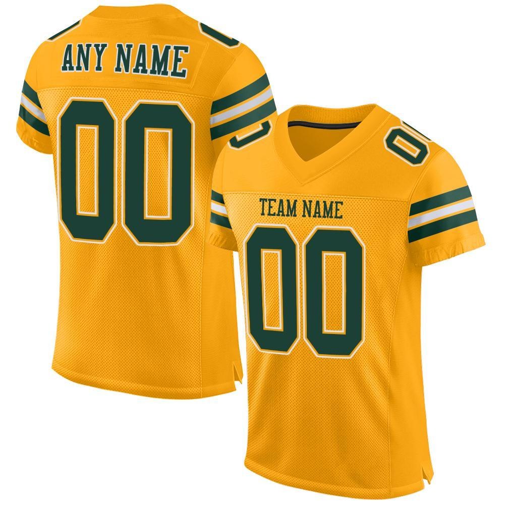 Custom Gold Green-White Mesh Authentic Football Jersey photo 1