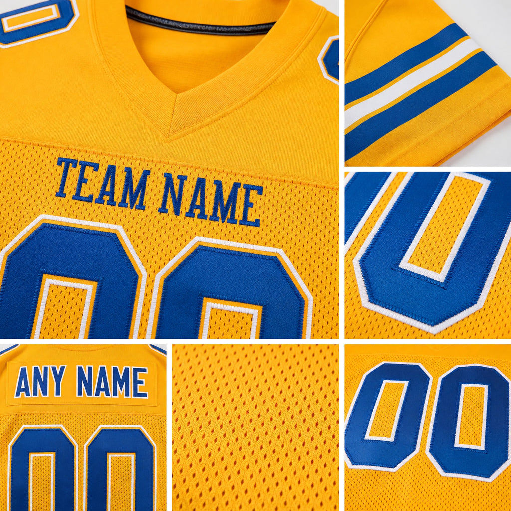 Custom Gold Royal-White Mesh Authentic Football Jersey detail