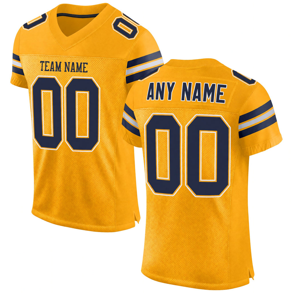 Custom Gold Navy-White Mesh Authentic Football Jersey