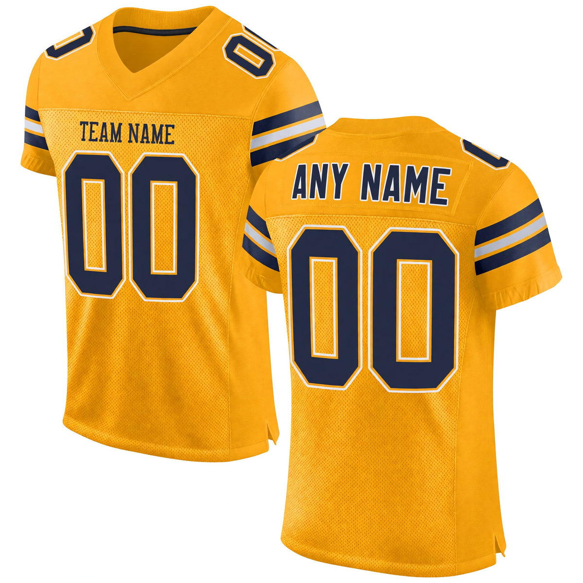 Custom Gold Navy-White Mesh Authentic Football Jersey