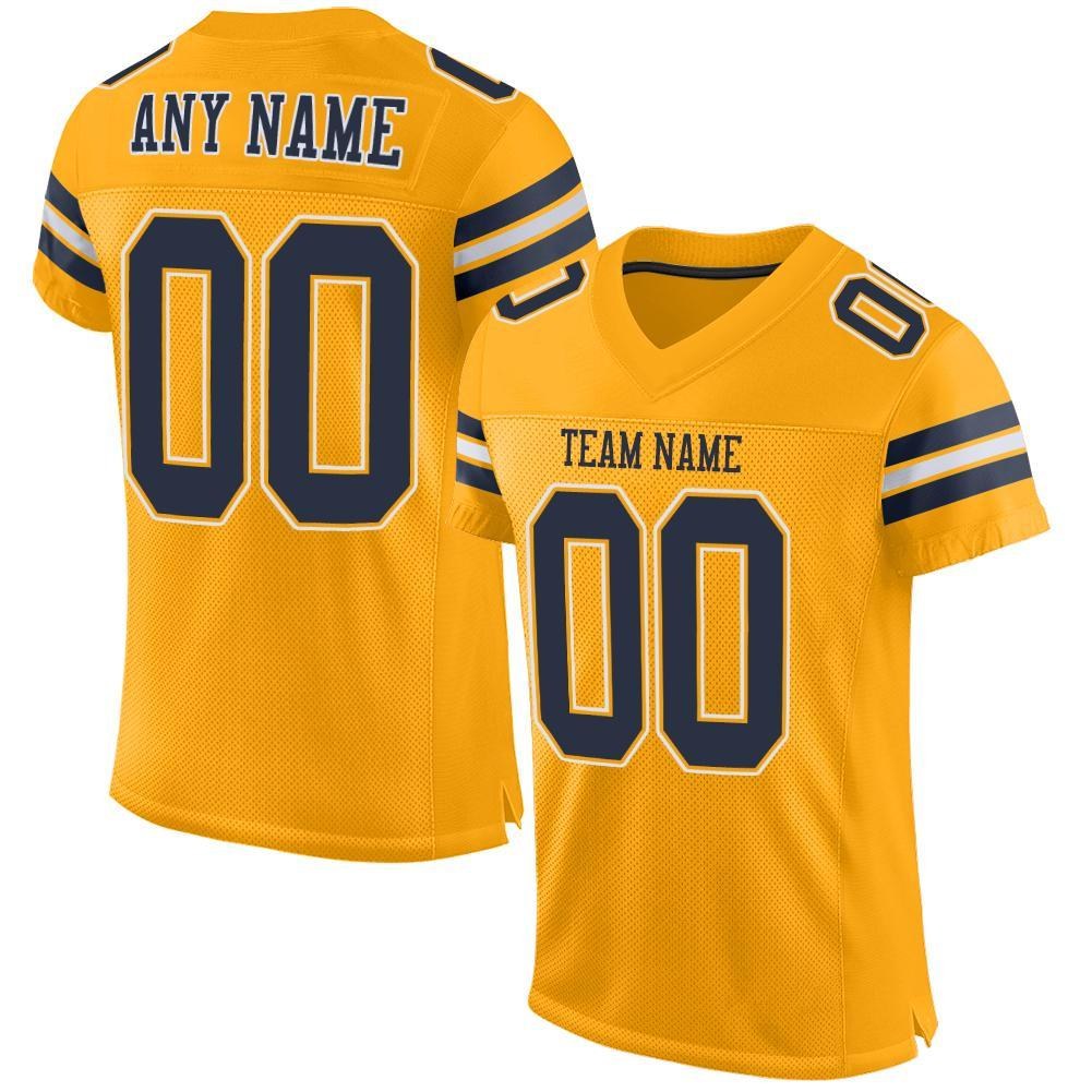 Custom Gold Navy-White Mesh Authentic Football Jersey photo 1