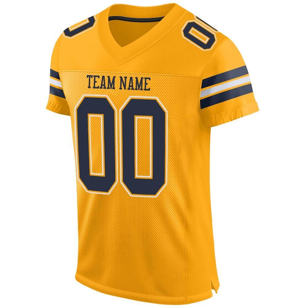 Custom Gold Navy-White Mesh Authentic Football Jersey photo 2