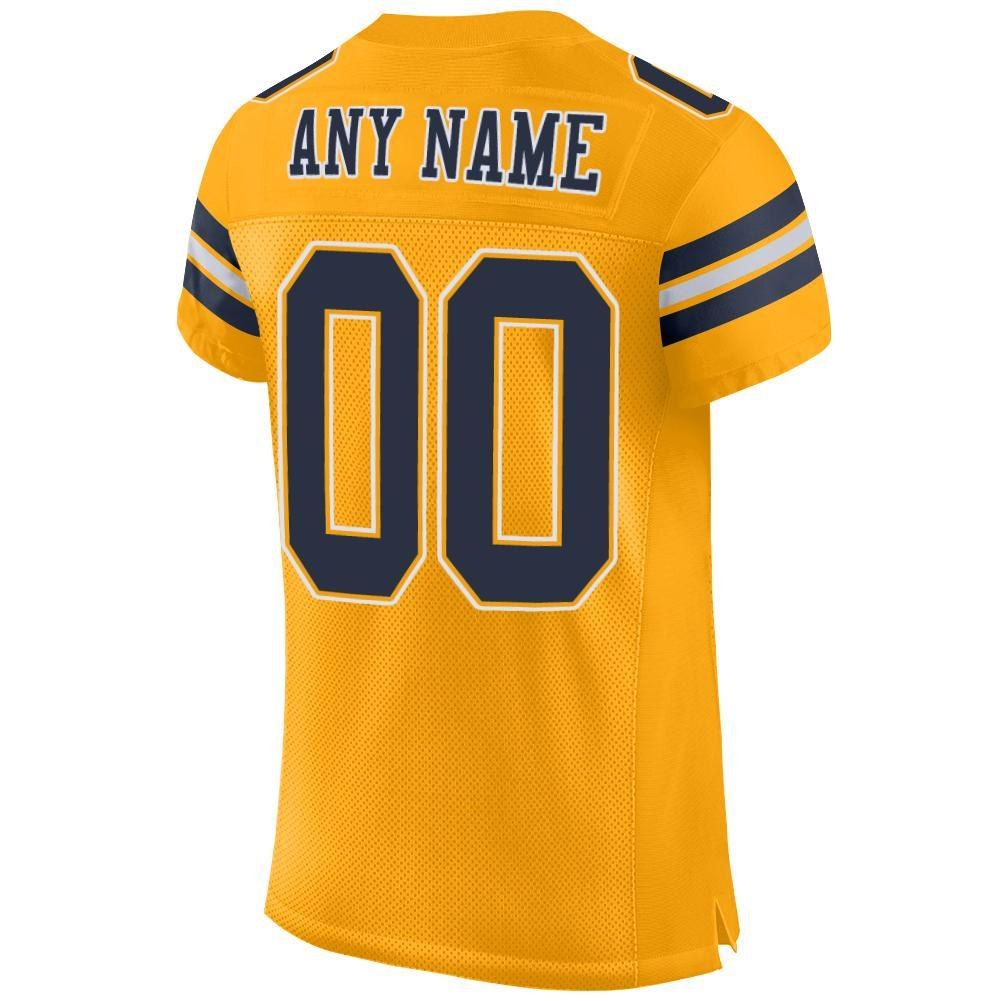 Custom Gold Navy-White Mesh Authentic Football Jersey photo 3