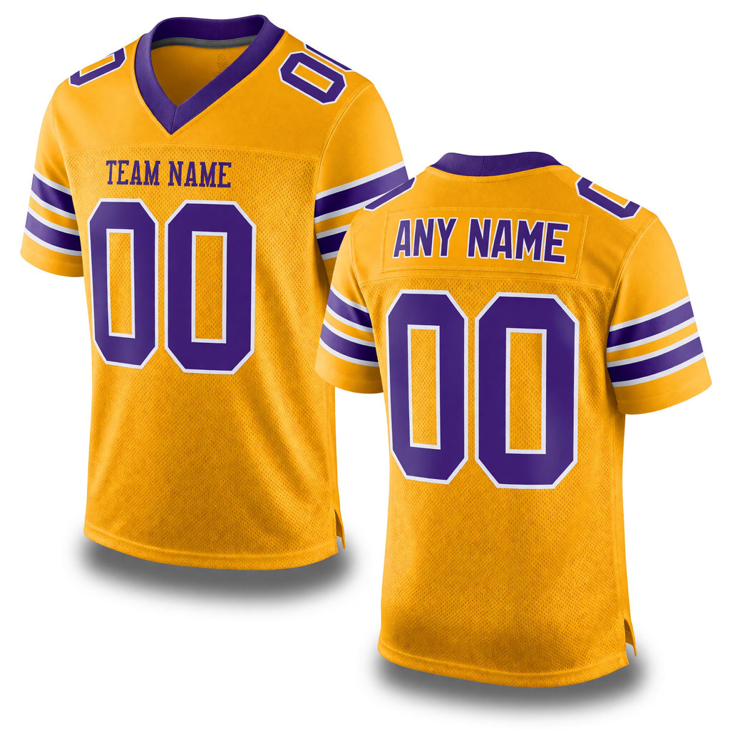Custom Gold Purple-White Mesh Authentic Football Jersey