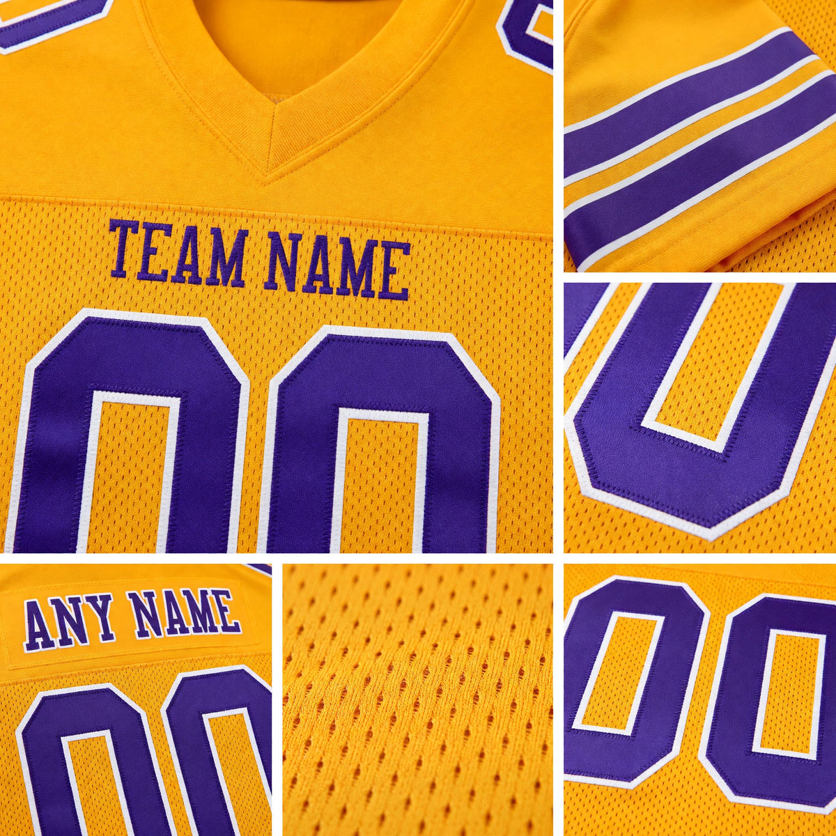 Custom Gold Purple-White Mesh Authentic Football Jersey detail