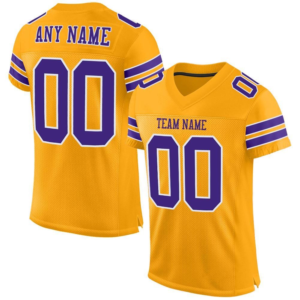 Custom Gold Purple-White Mesh Authentic Football Jersey photo 1