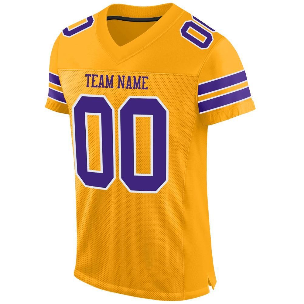 Custom Gold Purple-White Mesh Authentic Football Jersey photo 2