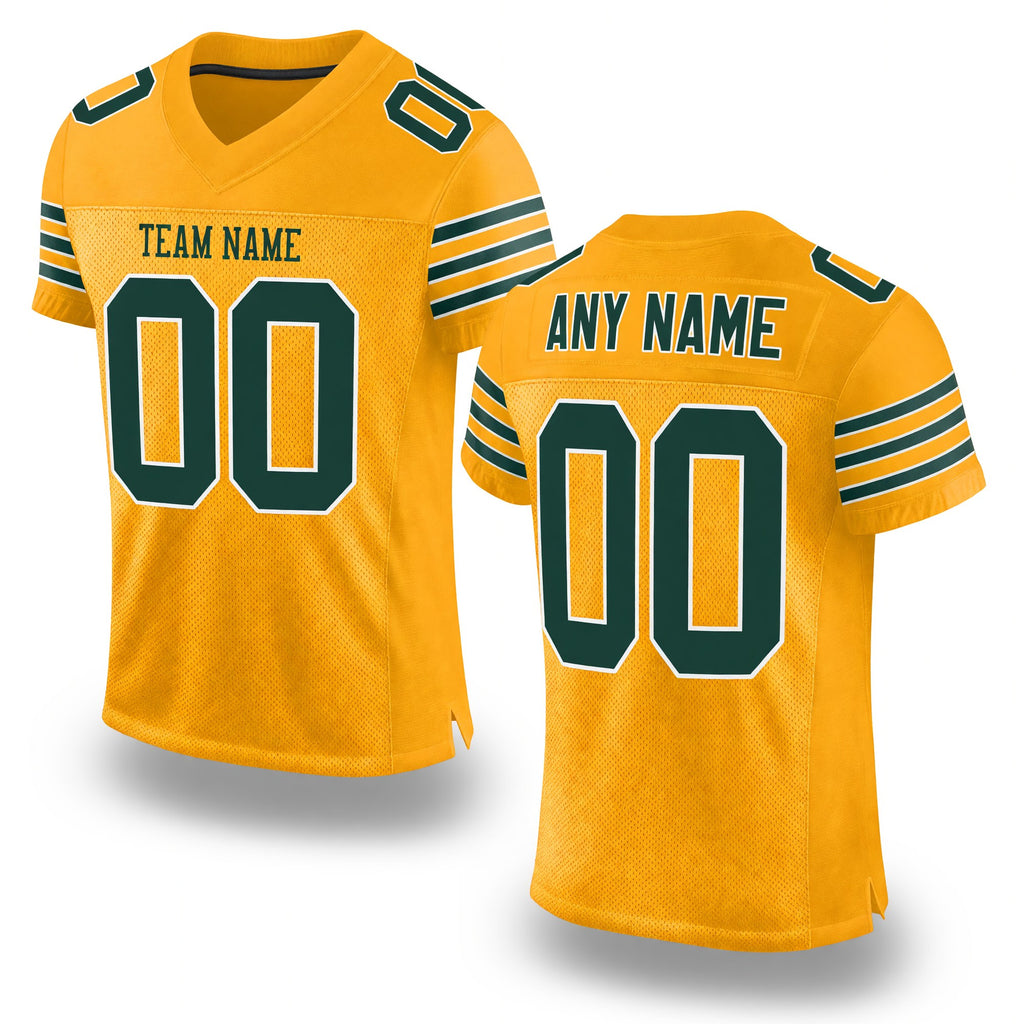 Custom Gold Green-White Mesh Authentic Football Jersey