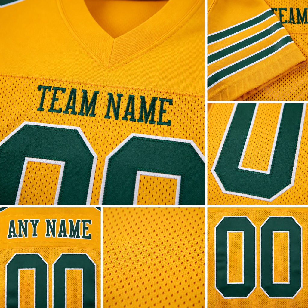 Custom Gold Green-White Mesh Authentic Football Jersey detail
