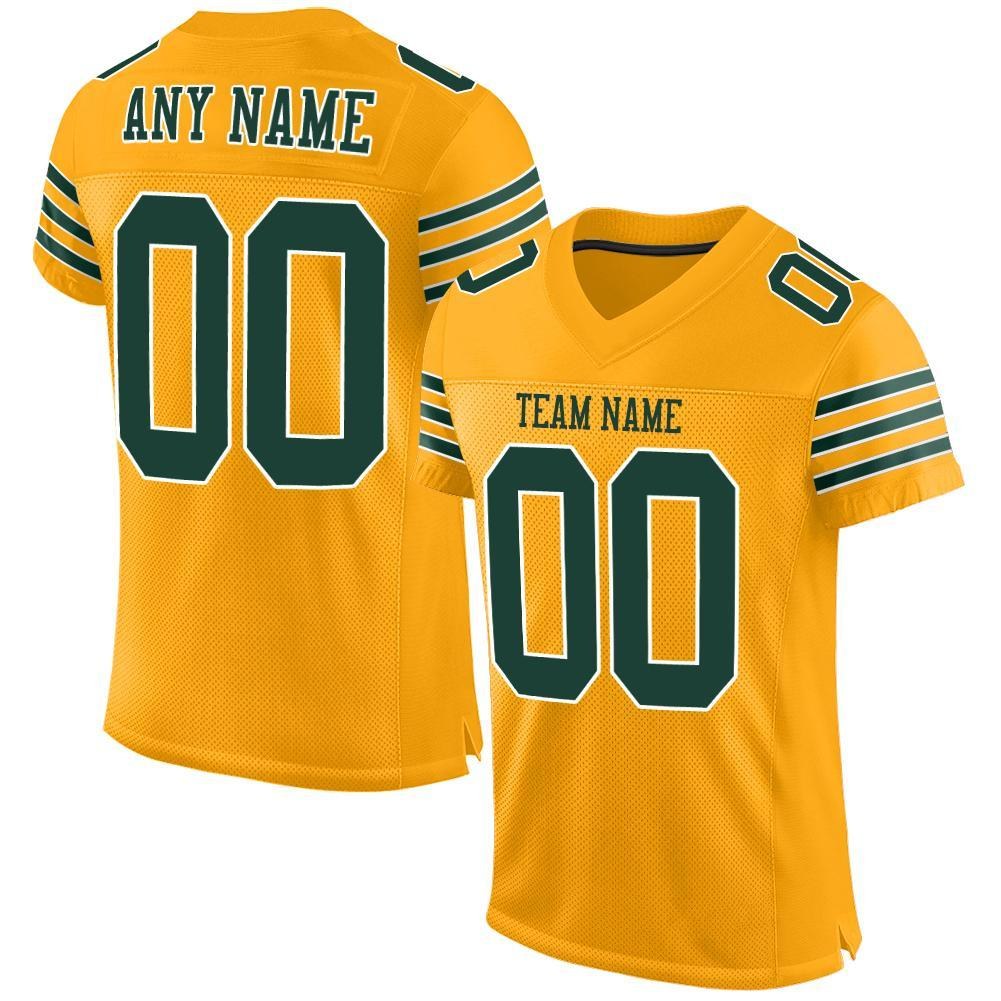 Custom Gold Green-White Mesh Authentic Football Jersey photo 1