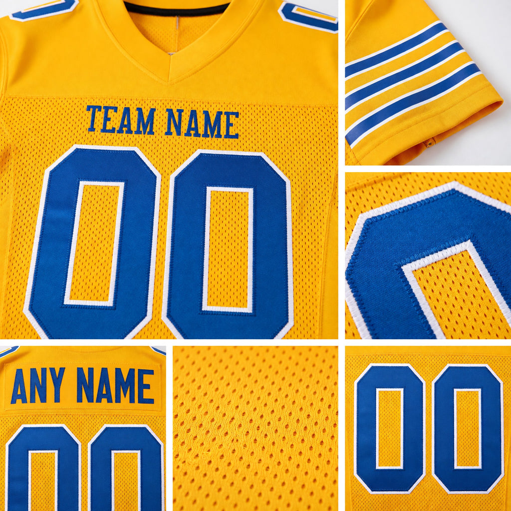 Custom Gold Royal-White Mesh Authentic Football Jersey detail
