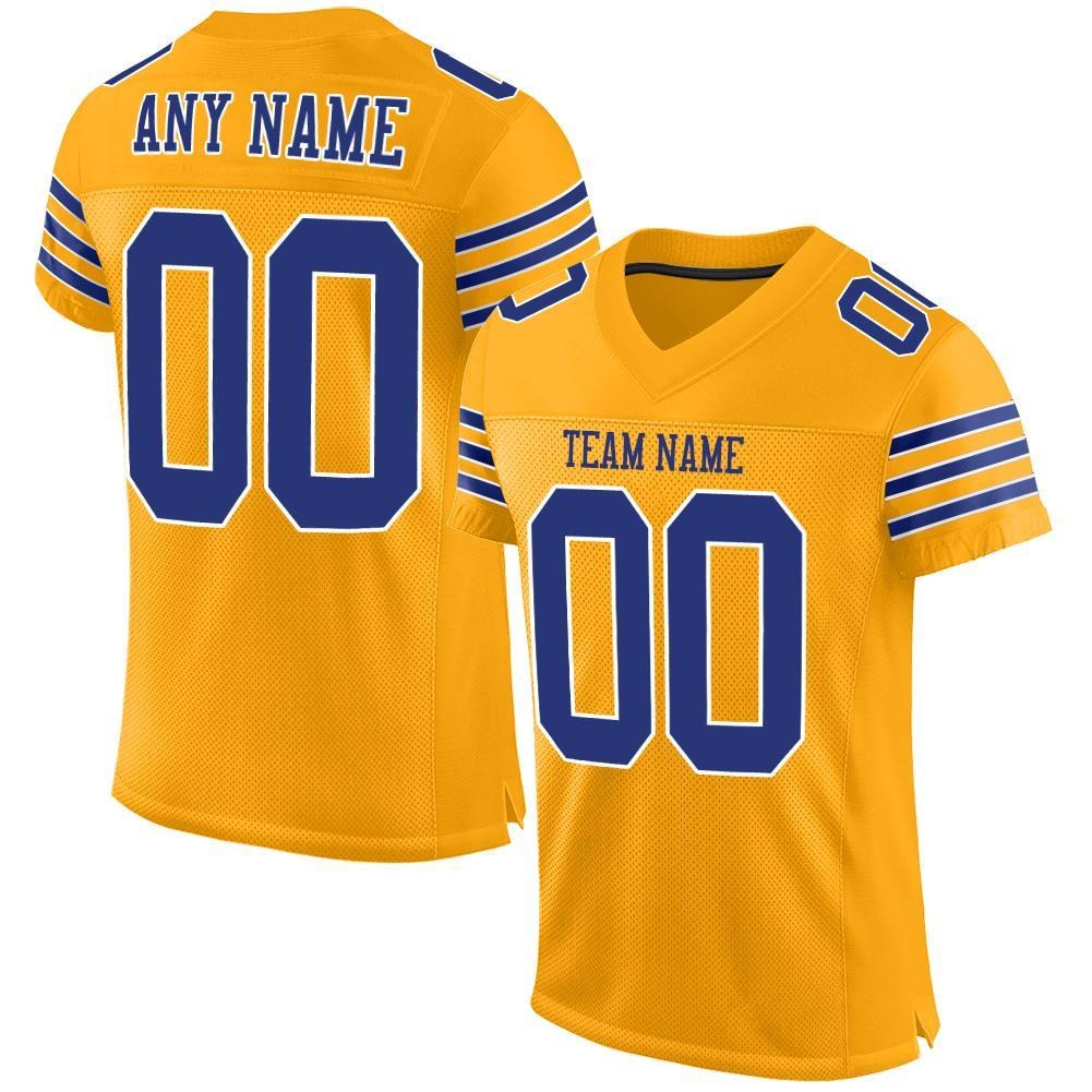 Custom Gold Royal-White Mesh Authentic Football Jersey photo 1