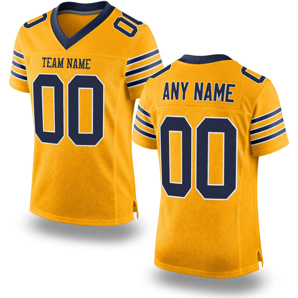 Custom Gold Navy-White Mesh Authentic Football Jersey