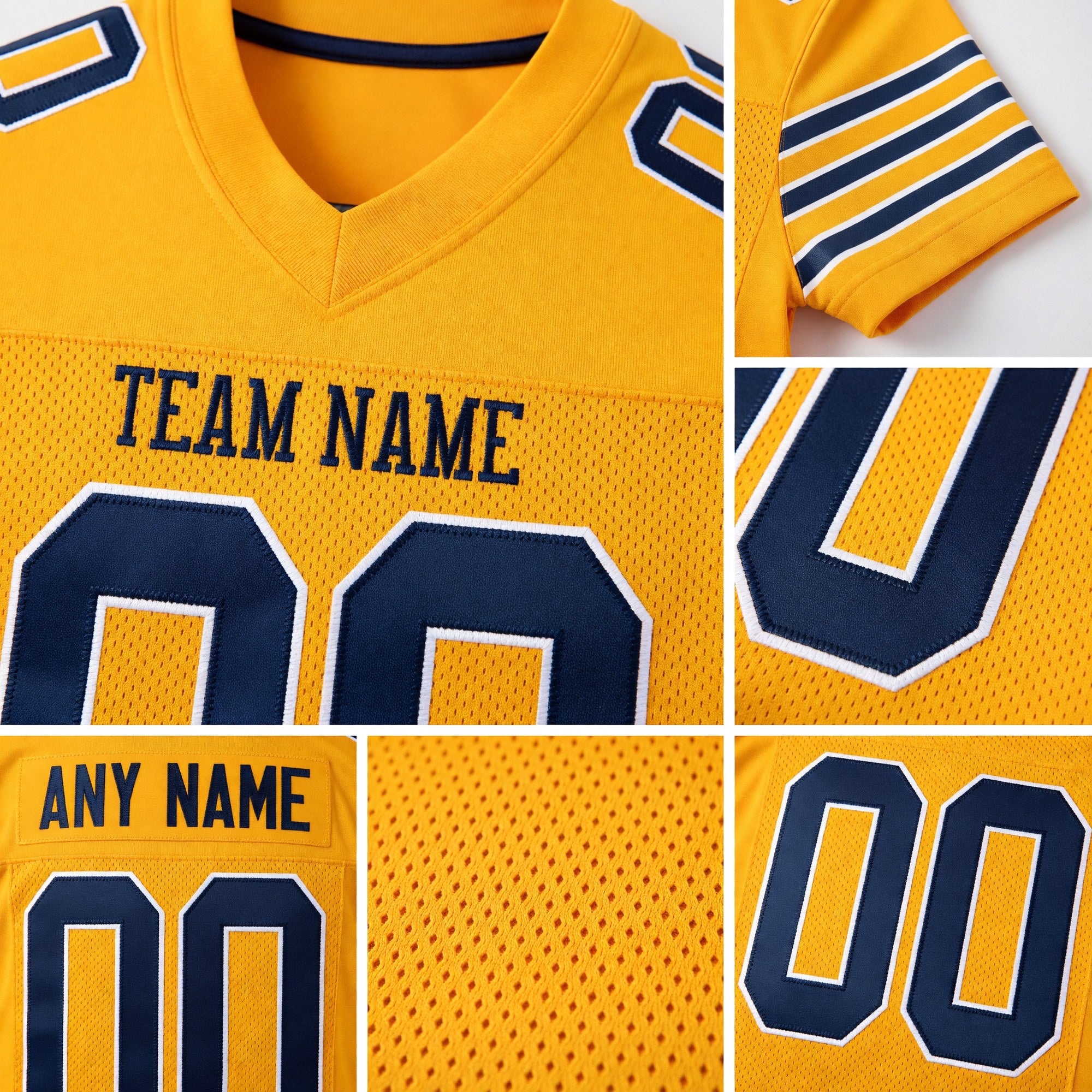 Custom Gold Navy-White Mesh Authentic Football Jersey detail