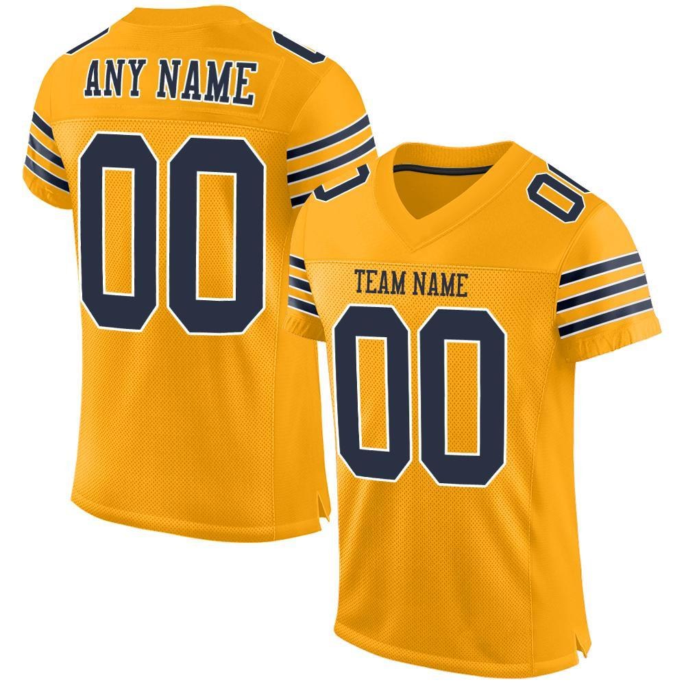 Custom Gold Navy-White Mesh Authentic Football Jersey photo 1