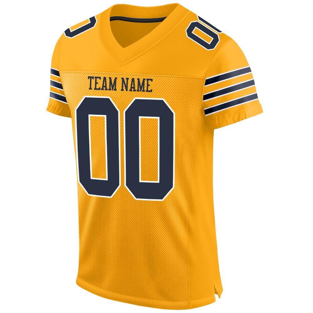 Custom Gold Navy-White Mesh Authentic Football Jersey photo 2