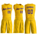 Custom Gold Purple Round Neck Basketball Uniform Jersey photo 3