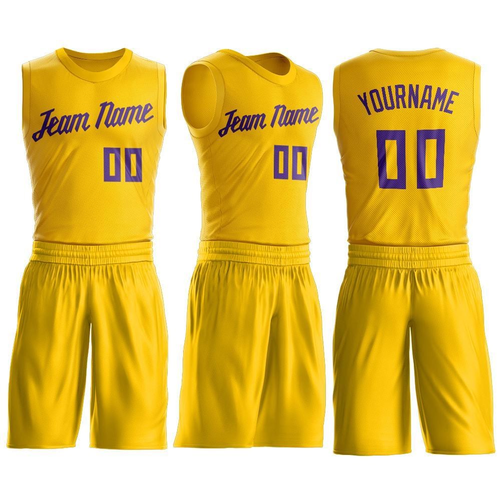 Custom Gold Purple Round Neck Basketball Uniform Jersey photo 3