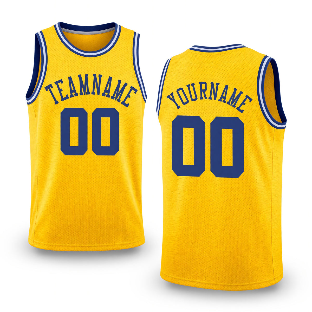 Custom Gold Royal-White Round Neck Rib-Knit Basketball Jersey