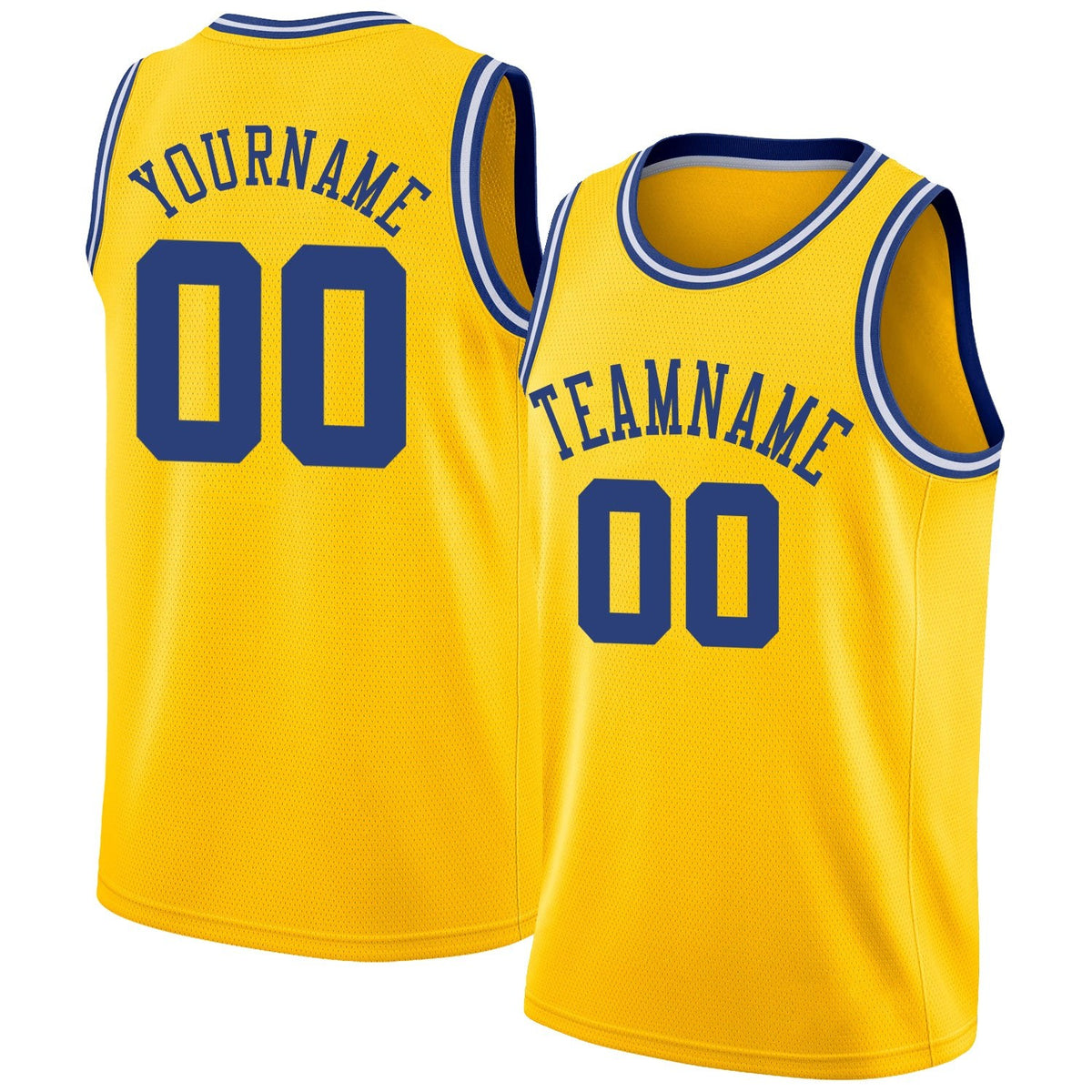 Custom Gold Royal-White Round Neck Rib-Knit Basketball Jersey photo 1