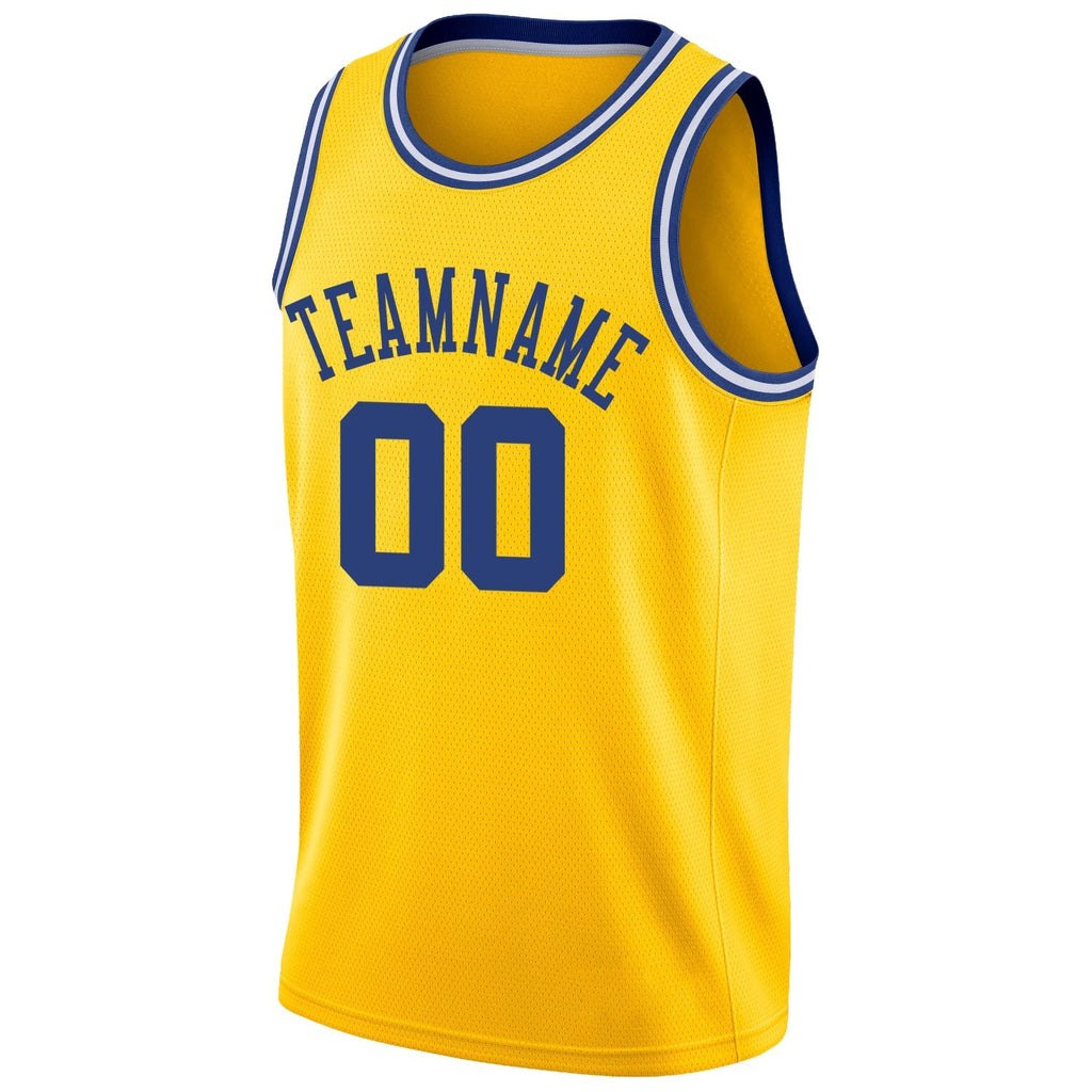 Custom Gold Royal-White Round Neck Rib-Knit Basketball Jersey photo 5