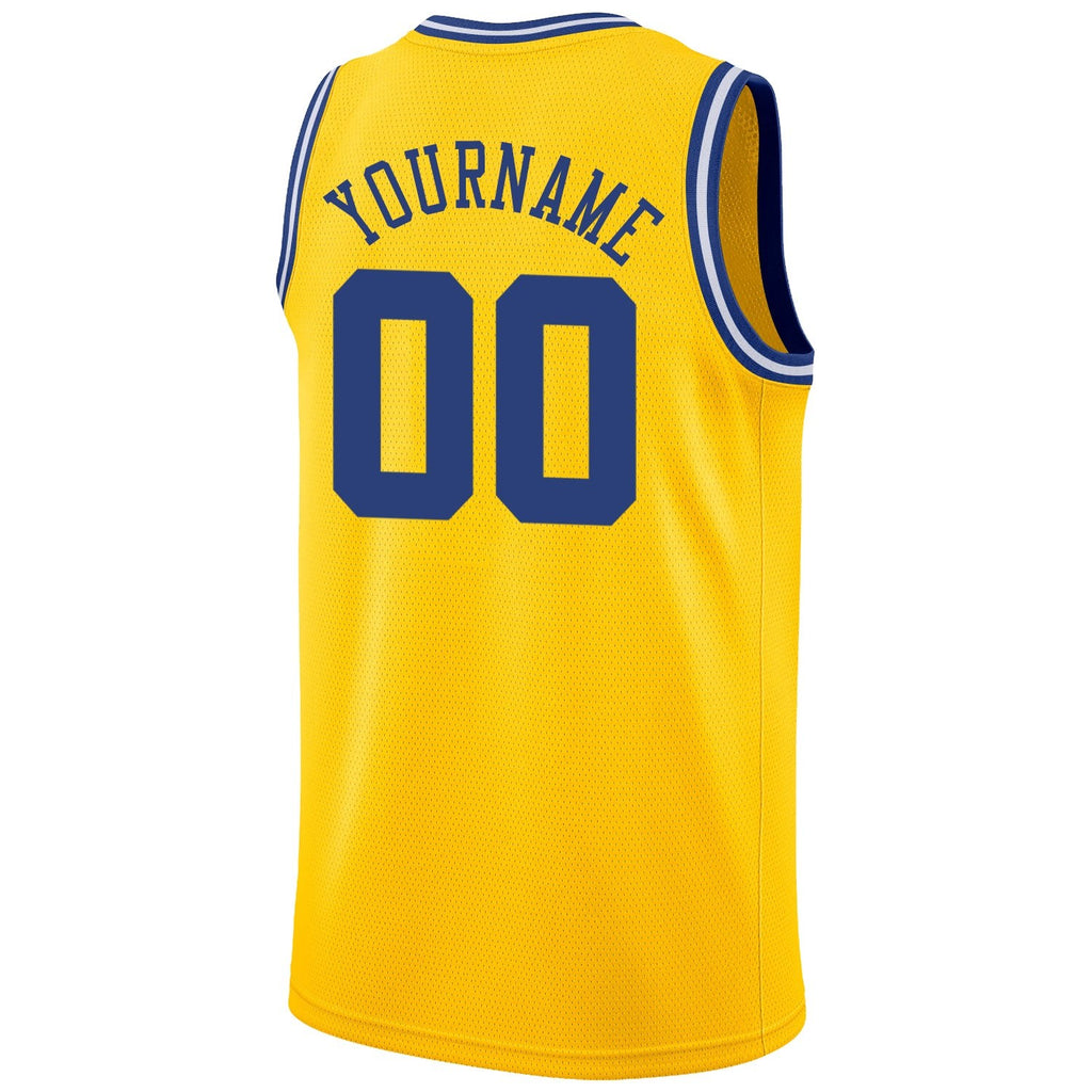Custom Gold Royal-White Round Neck Rib-Knit Basketball Jersey photo 6