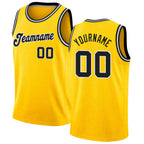 Custom Gold Black-White Round Neck Rib-Knit Basketball Jersey