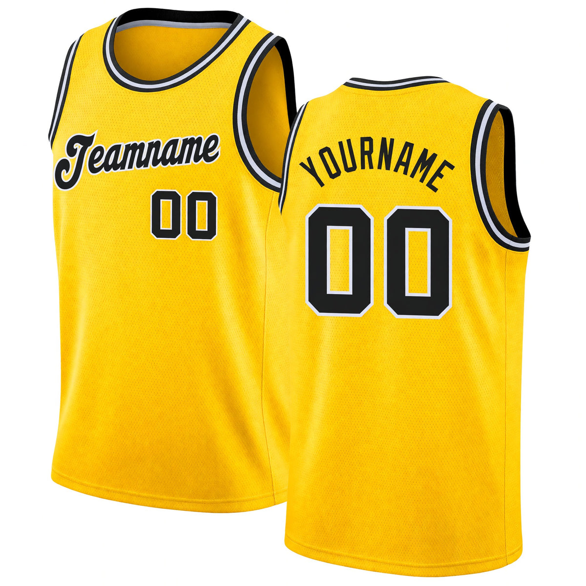 Custom Gold Black-White Round Neck Rib-Knit Basketball Jersey