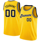 Custom Gold Black-White Round Neck Rib-Knit Basketball Jersey photo 1