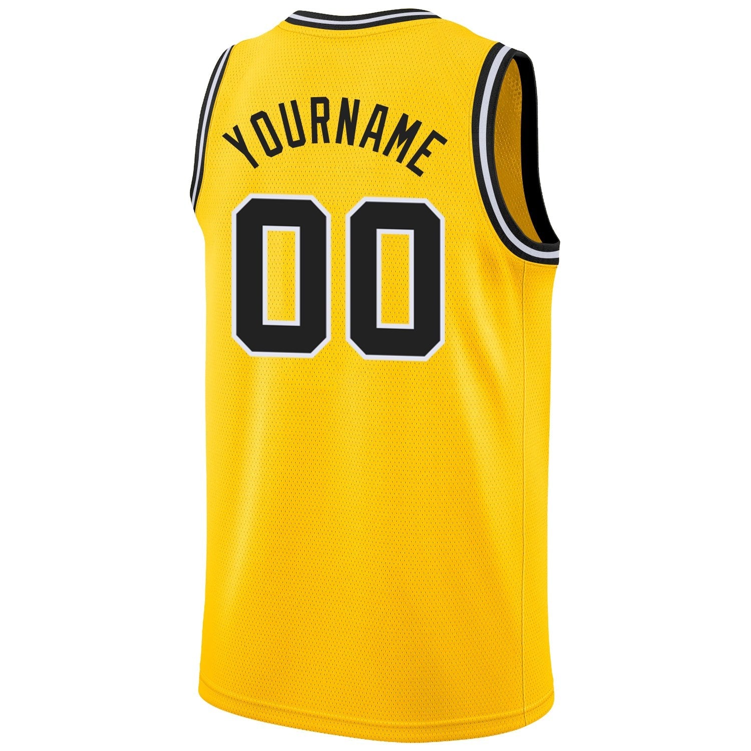 Custom Gold Black-White Round Neck Rib-Knit Basketball Jersey photo 5