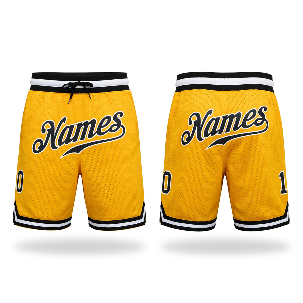 Custom Gold Black-White Authentic Throwback Basketball Shorts