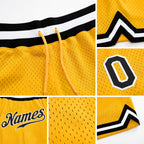 Custom Gold Black-White Authentic Throwback Basketball Shorts detail
