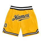 Custom Gold Black-White Authentic Throwback Basketball Shorts photo 1