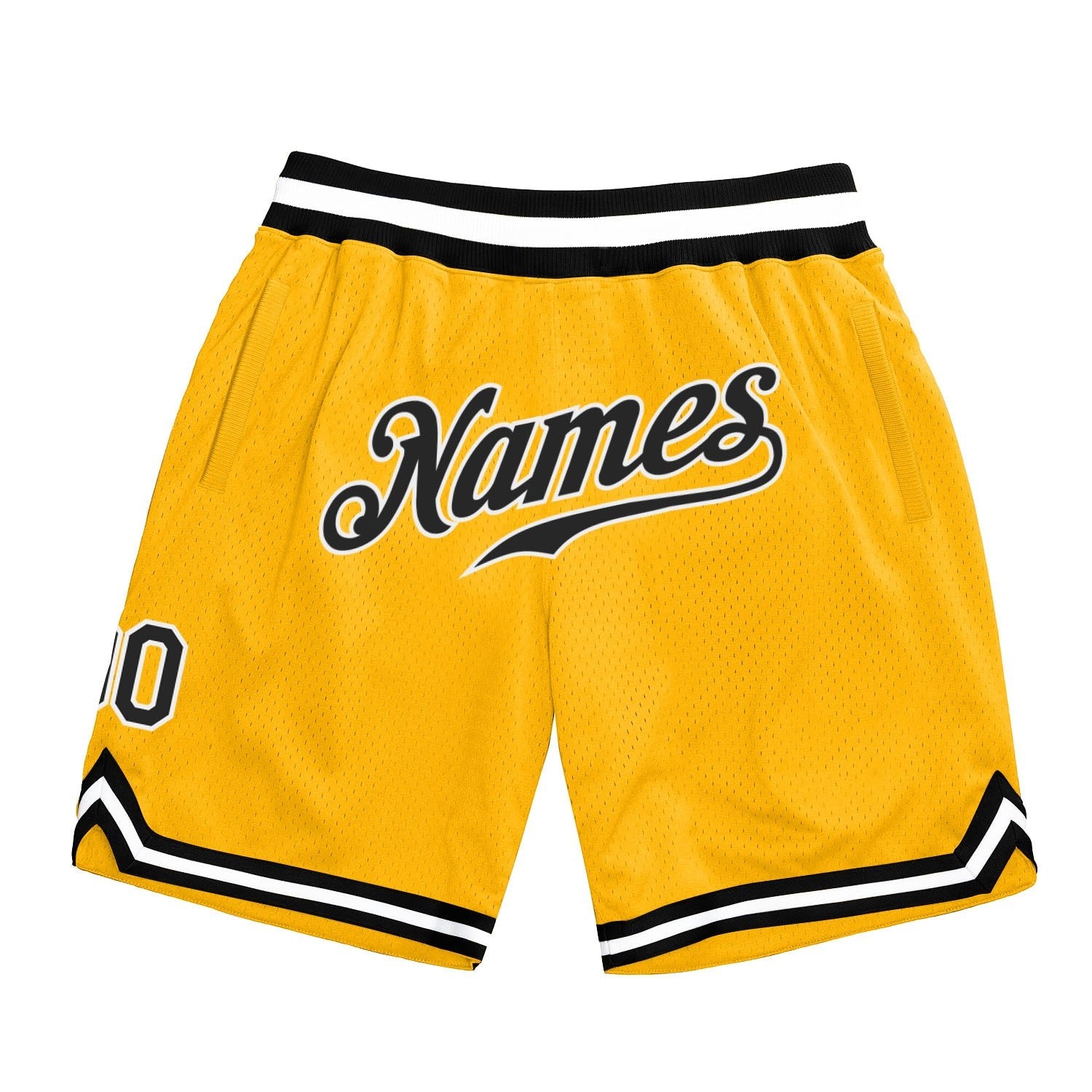 Custom Gold Black-White Authentic Throwback Basketball Shorts photo 1