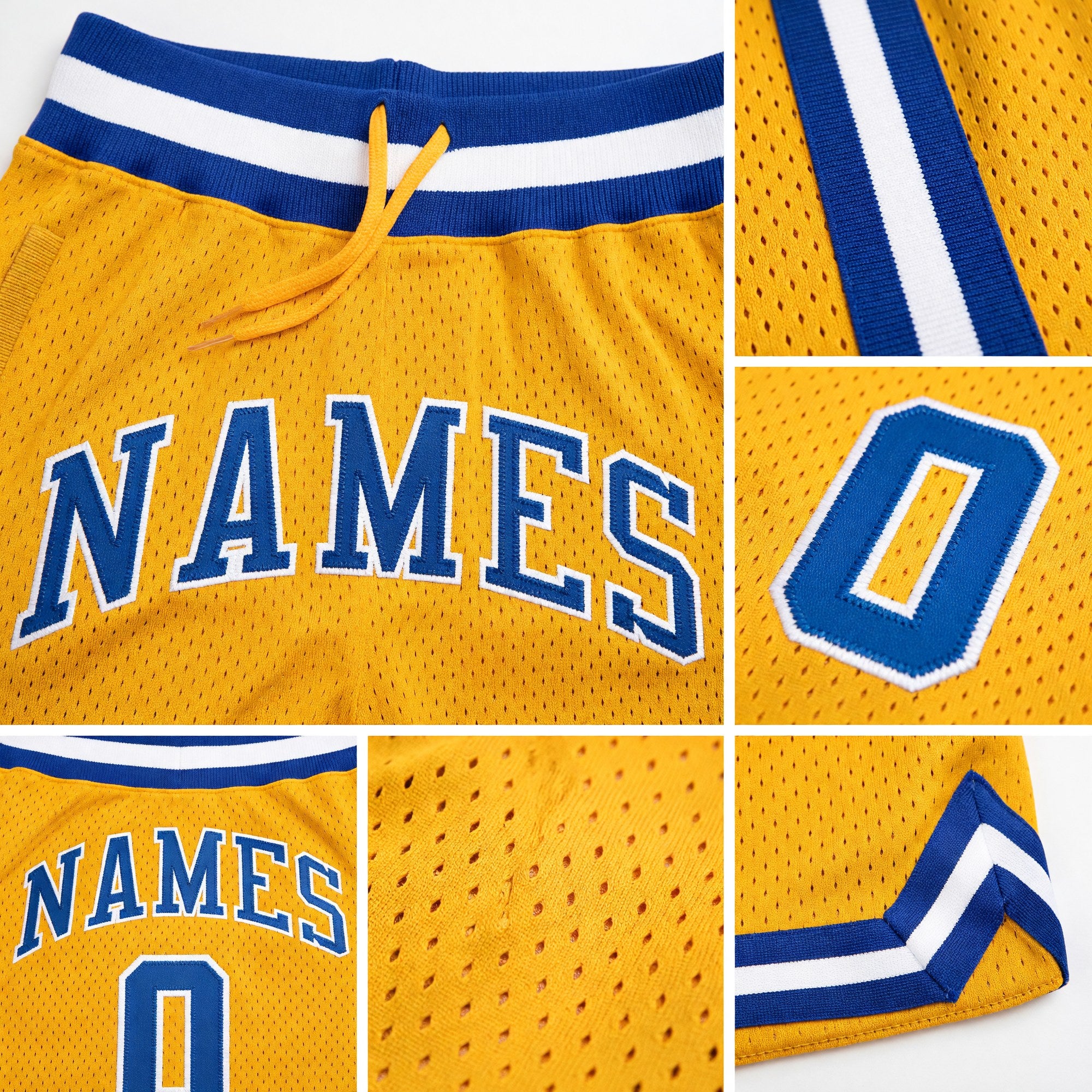 Custom Gold Royal-White Authentic Throwback Basketball Shorts detail