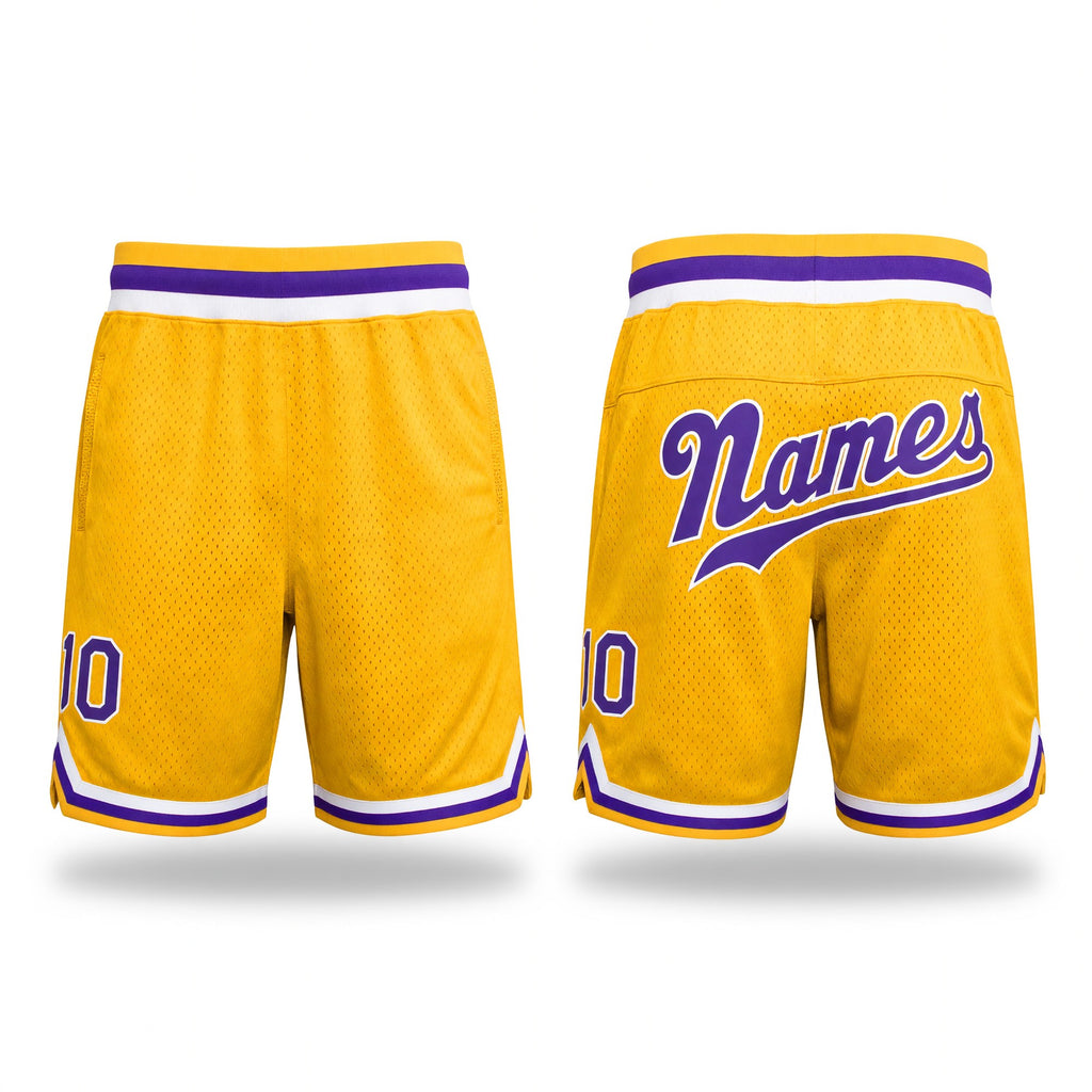Custom Gold Purple-White Authentic Throwback Basketball Shorts