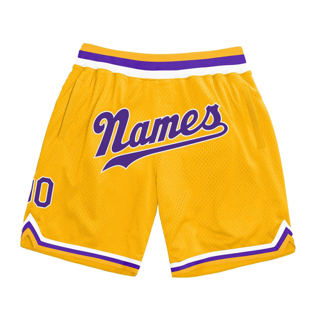 Custom Gold Purple-White Authentic Throwback Basketball Shorts photo 1