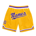 Custom Gold Purple-White Authentic Throwback Basketball Shorts photo 1